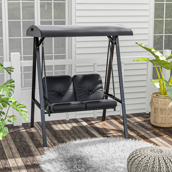 Hollywood gynge, 2-personers havegynge med justerbar baldakin, lasteevne op til 220 kg, 145 x 116 x 172 cm, sort