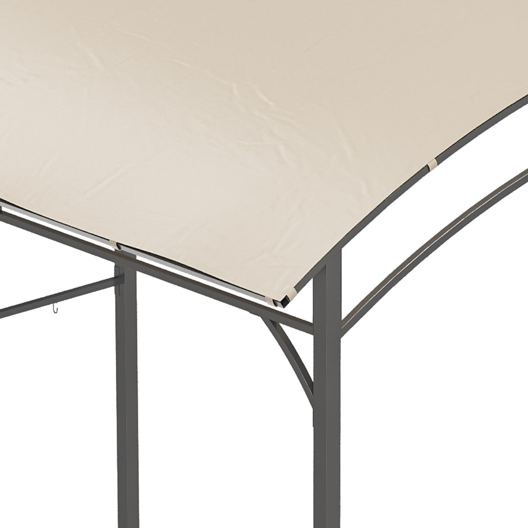 Grillpavillon, grillbaldakin, regnslag, kroge til redskaber, stålramme, beige+sort, 215 x 150 x 182/220 cm