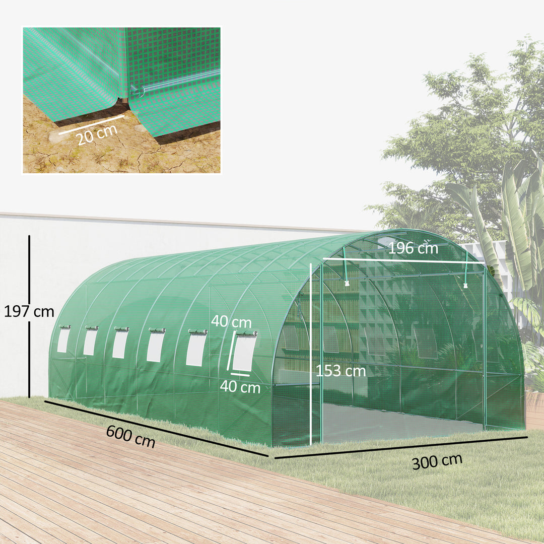 Polytunnel drivhus med plastikdæksel og stålramme, walk-in drivhustelt med rulledøre, grøn