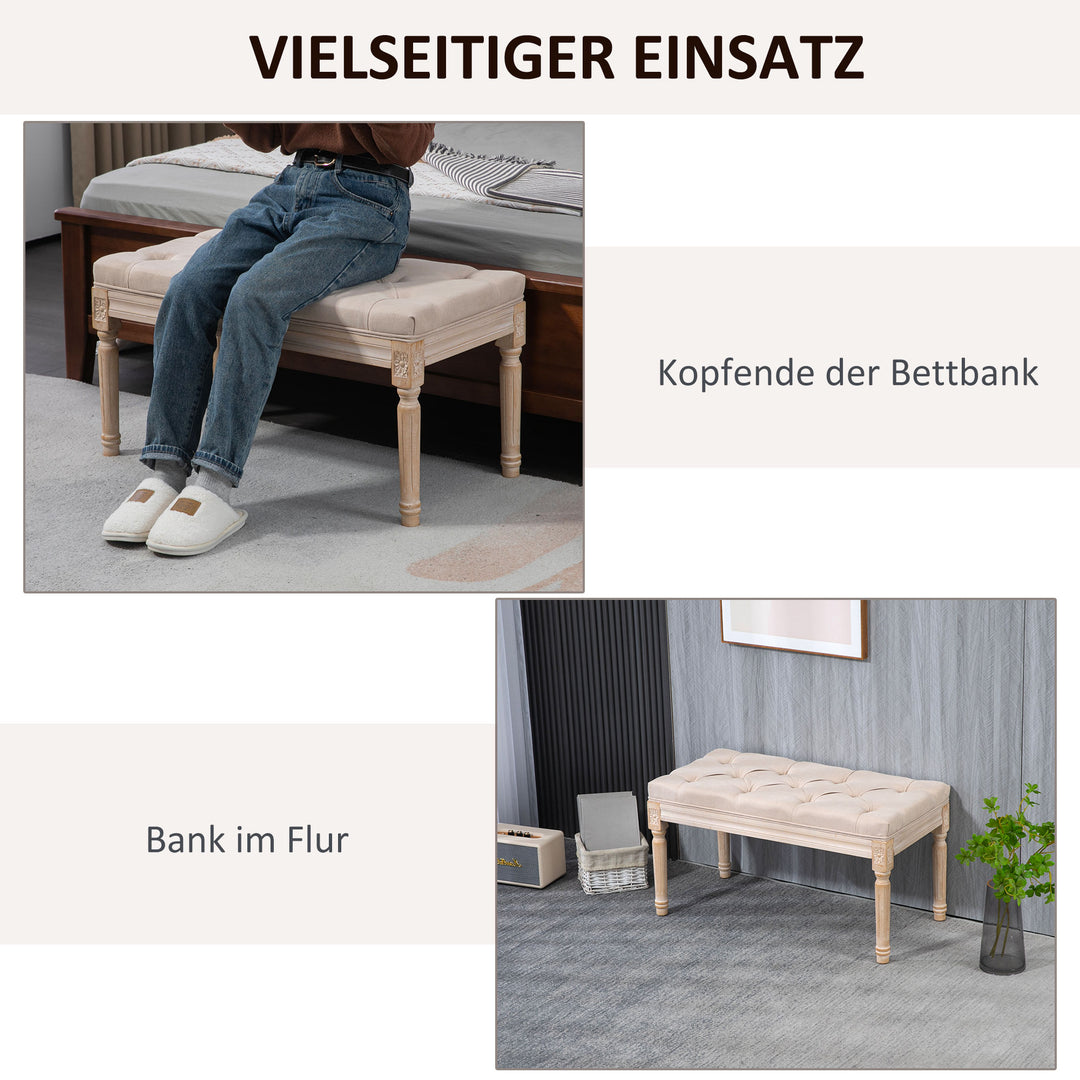 Vintage design bænk, knapsøm, drejede ben, shabby chic, creme