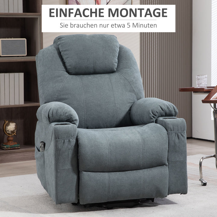 Massagestol, ståstol til seniorer, 8 massagepunkter, sidelommer, fjernbetjening, 90l x 101b x 107 cm, grå
