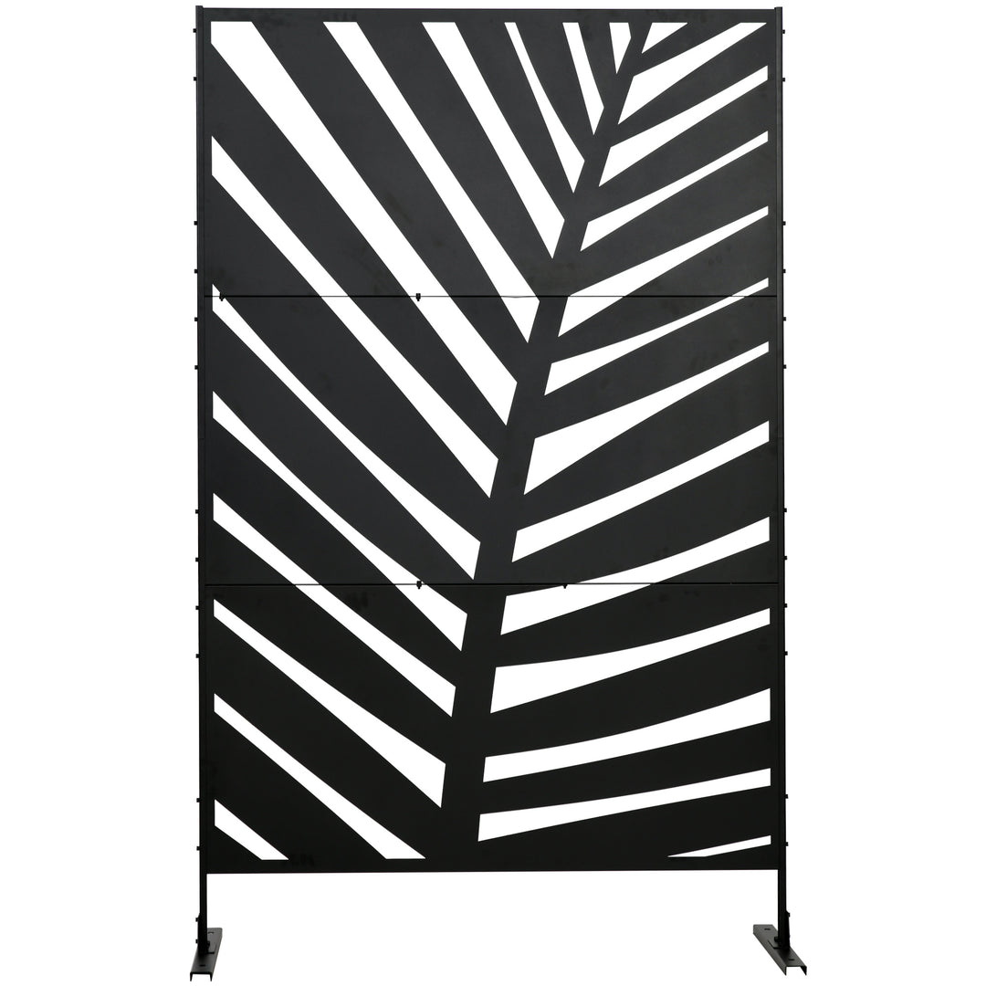 Udendørs skærm, malet stålramme, design: palmebladssilhuet, 1,2 x 2 m, sort