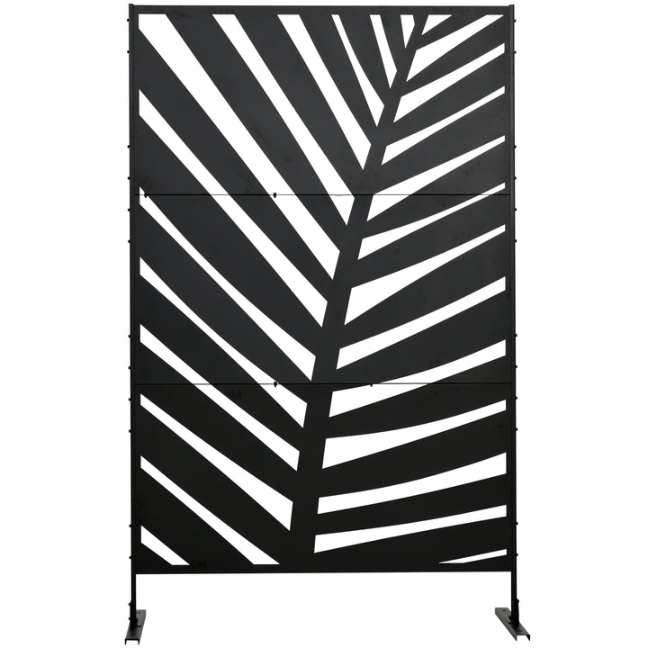 Udendørs skærm, malet stålramme, design: palmebladssilhuet, 1,2 x 2 m, sort