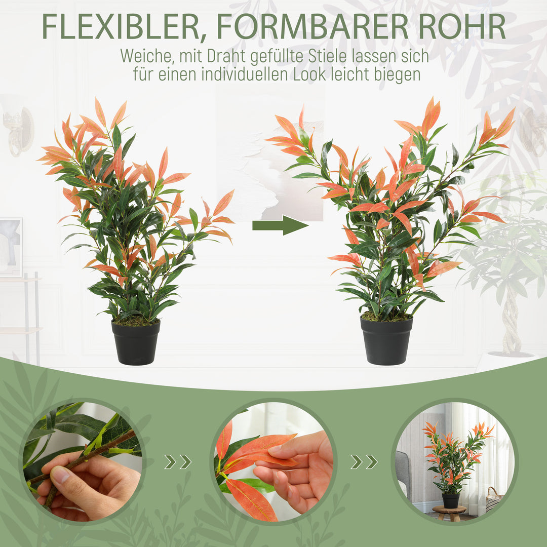 Kunstig Photinia 90 cm kunstig plante med 300 blade, justerbare grene, 45 x 45 x 90 cm, rød+grøn