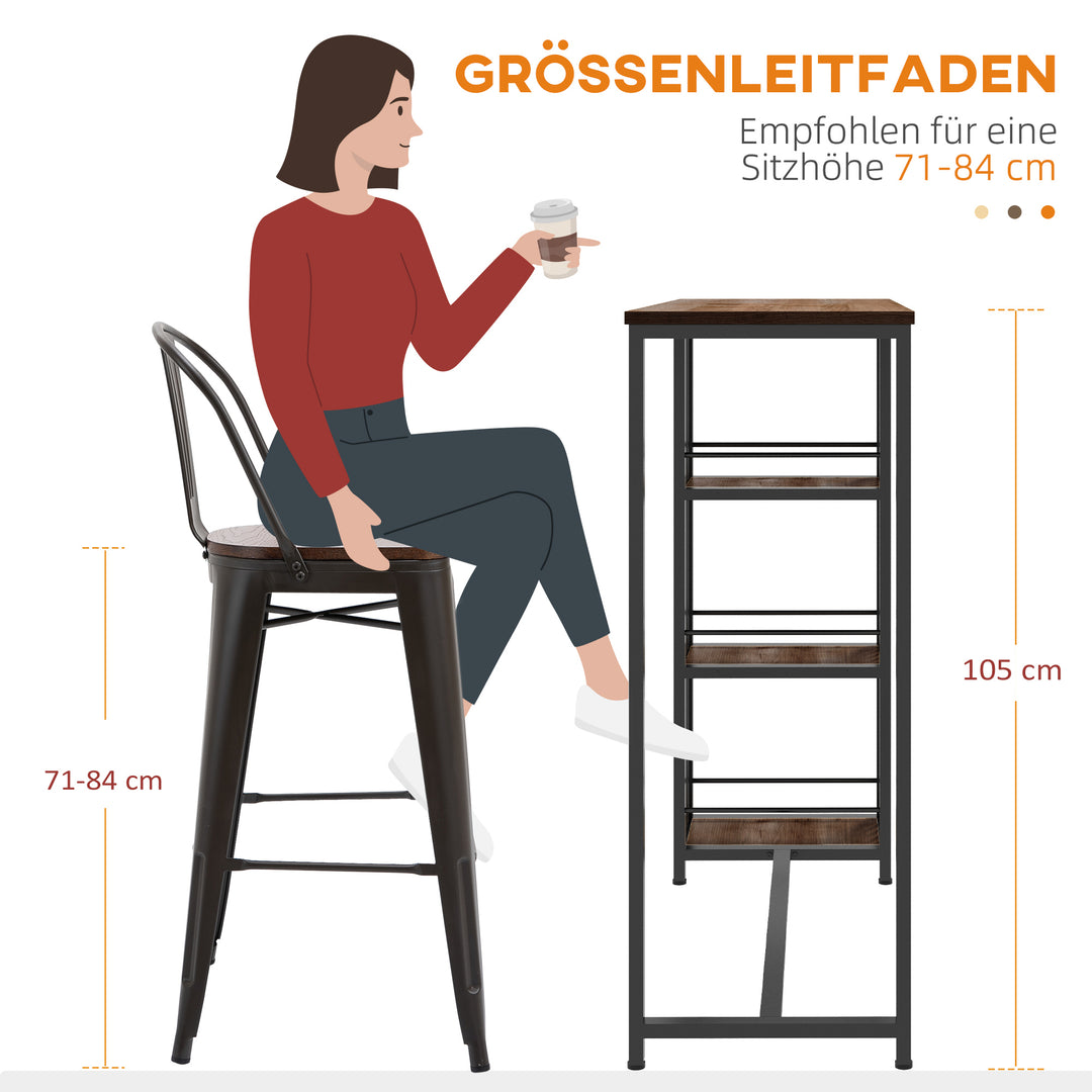 Barbord, ståbord, køkkenbord, industrielt design, 3 hylder, 120 x 40 x 105 cm; Sort + Brun