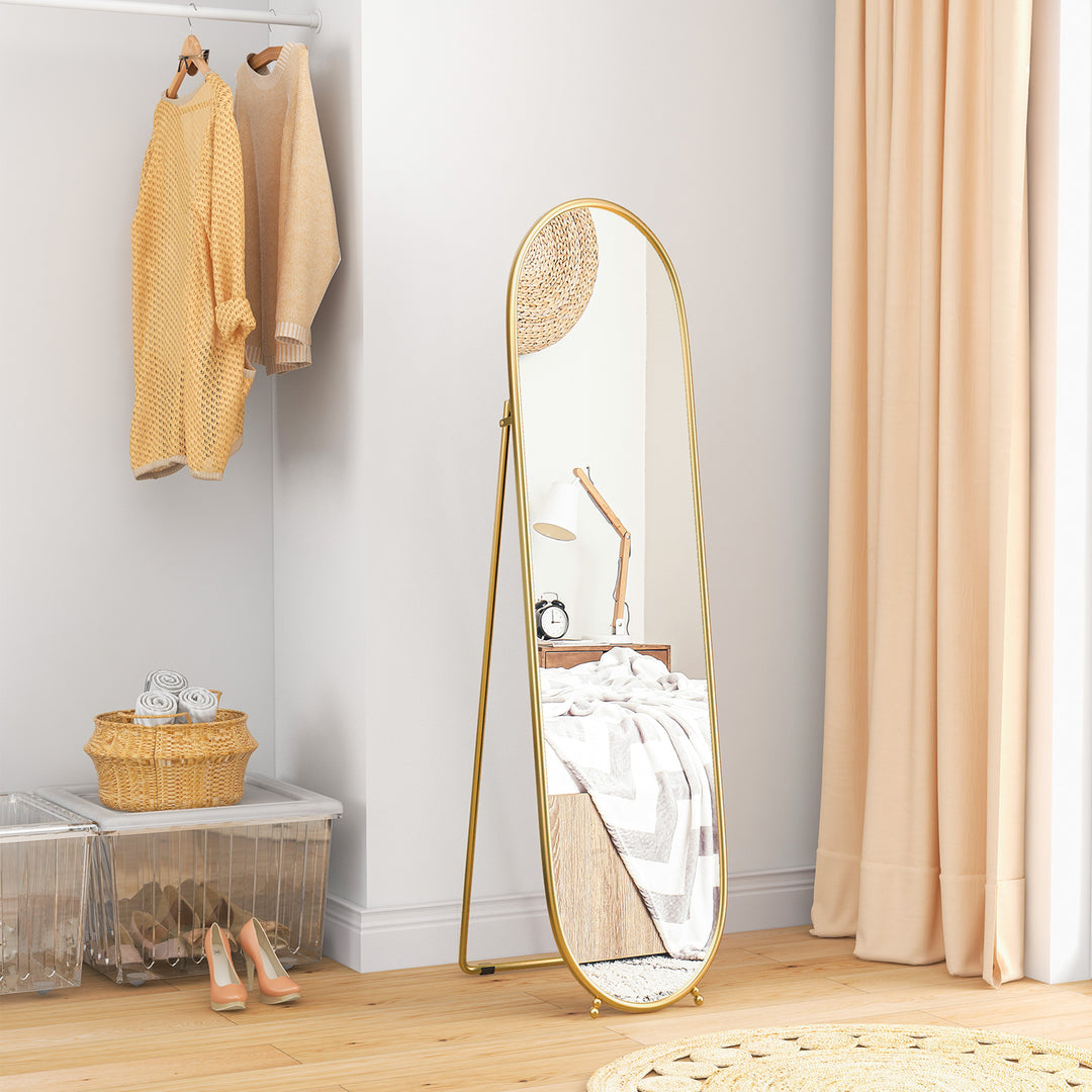 Helfigursspejl, oval form, fritstående, metalramme, 40x160 cm, farve: guld