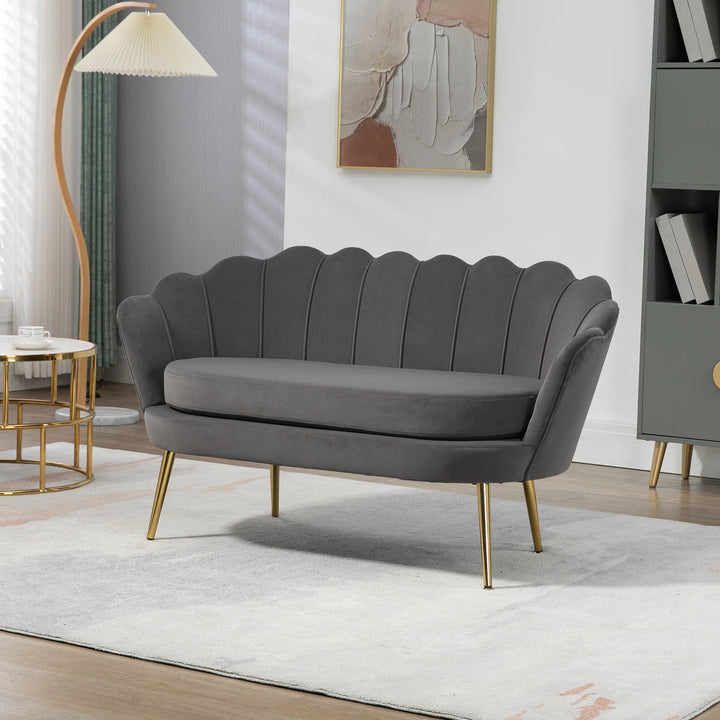 2-Personers loungesofa med bløde og generøse hynder, polstret sofa, siddemøbler, polstrede møbler, designersofa, elegant, fløjl, polyester, grå, 133 x 63 x 75 cm
