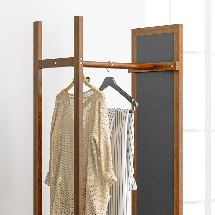 2-I-1 spejlgarderobe i fuld længde, 1 garderobestang, 3 hylder, 35,8 x 59,8 x 170 cm, naturfarvet