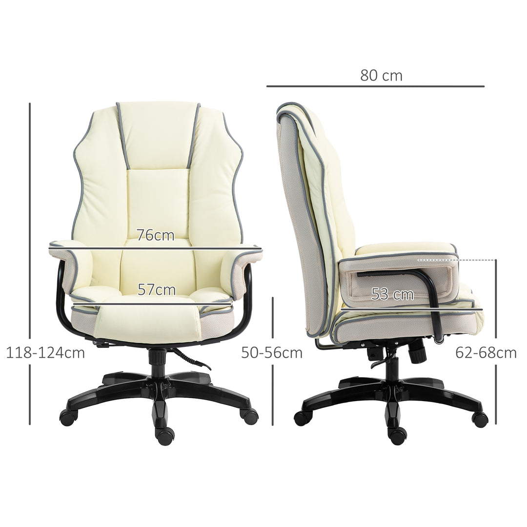 Ergonomisk kontorstol, ekstra polstret, lænefunktion, kunstlæder, 76x80x118-124 cm, creme