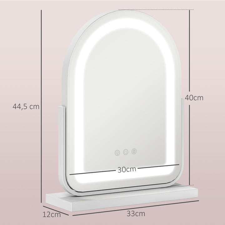 Kosmetikspejl med led-belysning, 3 lystemperaturer, drejelig, touch-betjening, hvid