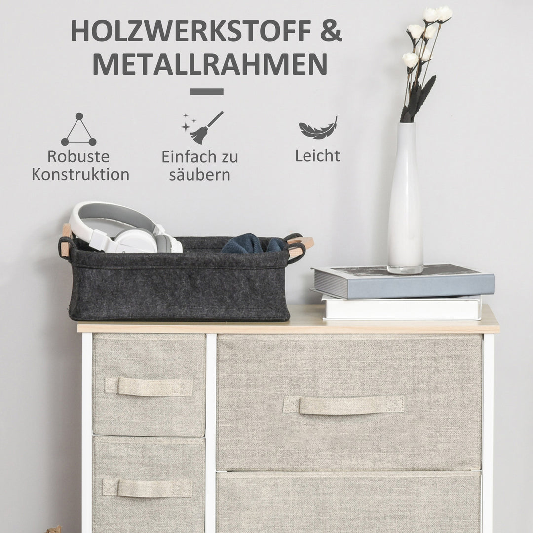 Kommode, skænk, 7 foldbare stoffskuffer, metalramme, 63,5 x 30 x 71 cm, lysegrå