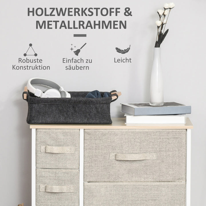Kommode, skænk, 7 foldbare stoffskuffer, metalramme, 63,5 x 30 x 71 cm, lysegrå