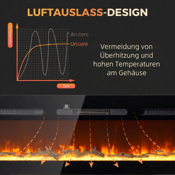 Elektrisk pejs med varmelegeme 1800 W LED 3D flammeeffekt 152,4 cm Sort