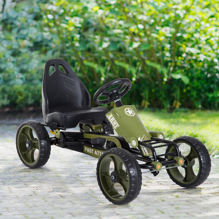 Gokart pedalbil med håndbremse børnebil kettcar pedalbil med justerbart sæde fra 3 år grøn 105 x 54 x 61 cm