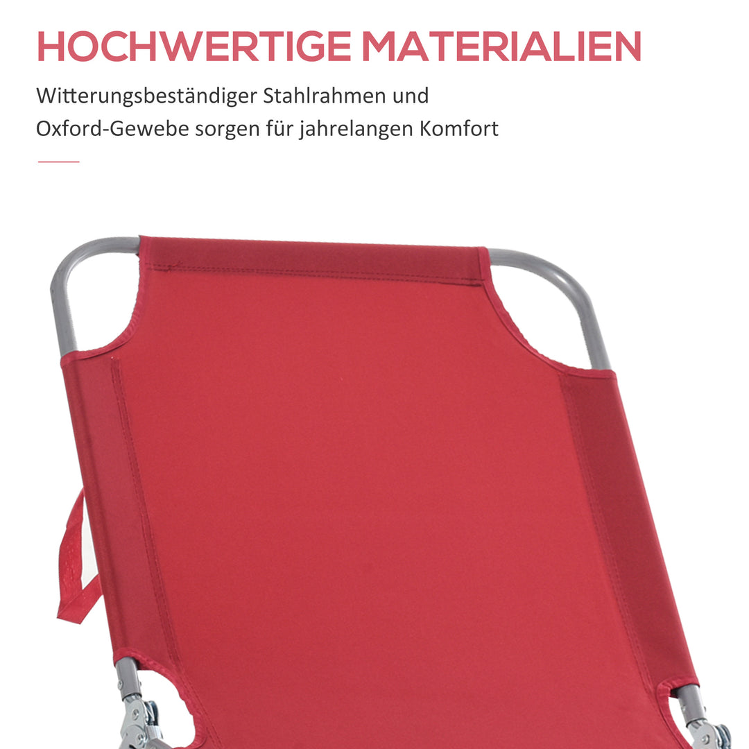Solseng, foldbar, justerbar ryglæn, rustfri metalramme, 187 x 55 x 24 cm, bordeaux