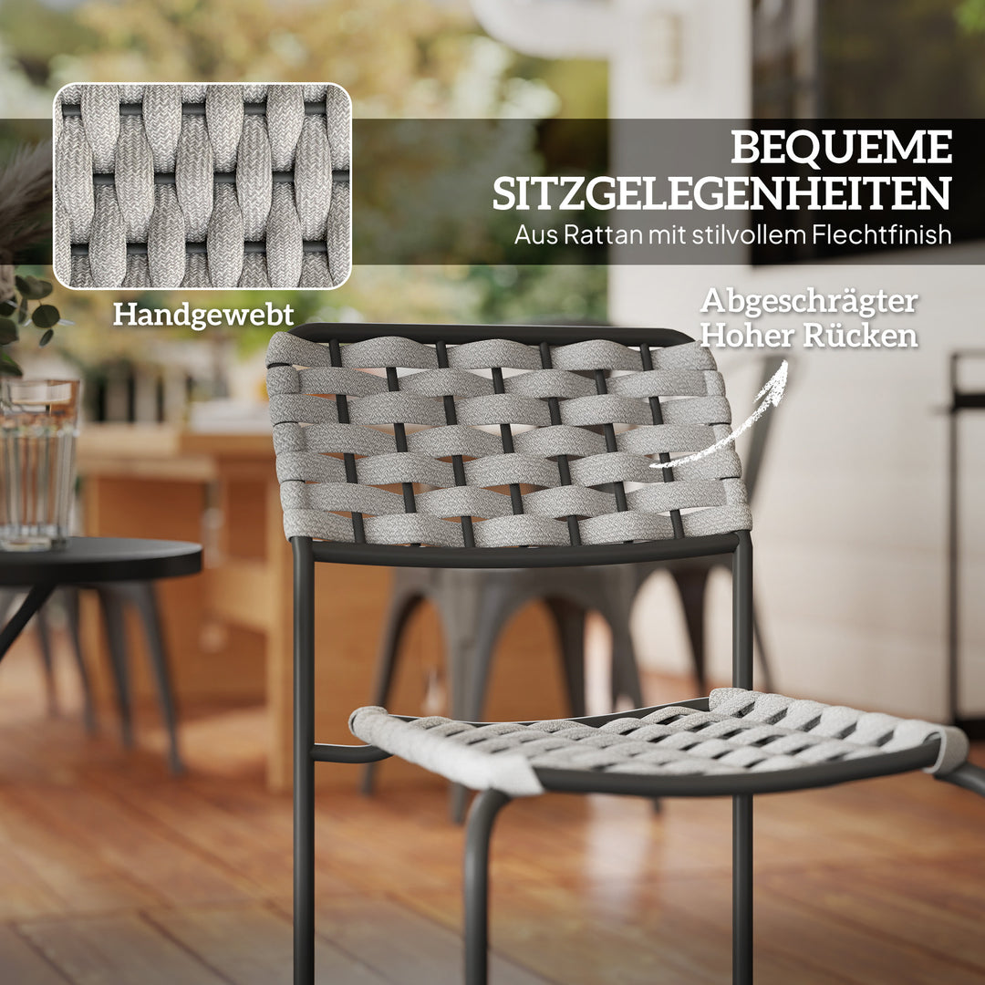 Polyrattan havemøbelsæt, udendørs lounge balkonmøbler til 2 personer, 3-delt sæt med 2 stole og bord, grå