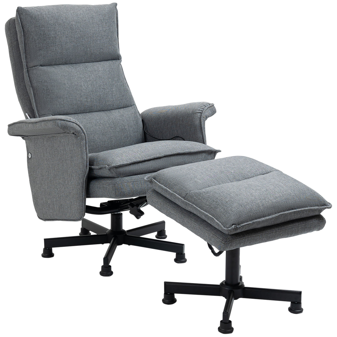 Massagekontorstol med fodstøtte, 8 vibrationshoveder, 1 fjernbetjening, 1 sidelomme, grå