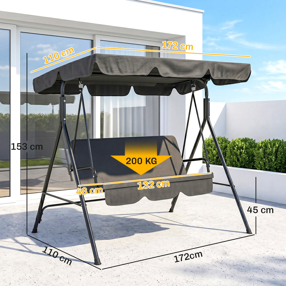 3-personers Hollywood gyngestol til haven, vejrbestandig, 172 cm x 110 cm x 153 cm, sort