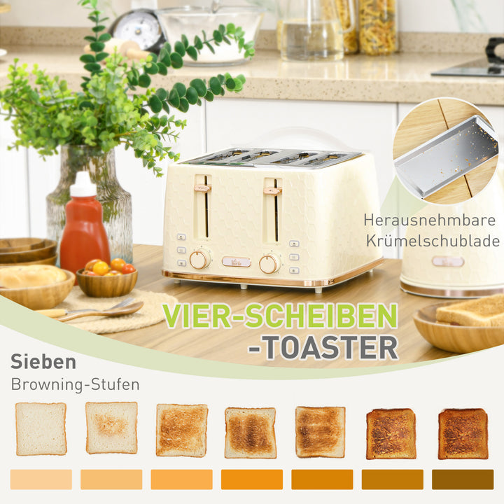 2-I-1 køkkensæt, brødrister og elkedel, flere muligheder, 1,7 l, 4 skiver ristet brød ad gangen, plastik, beige