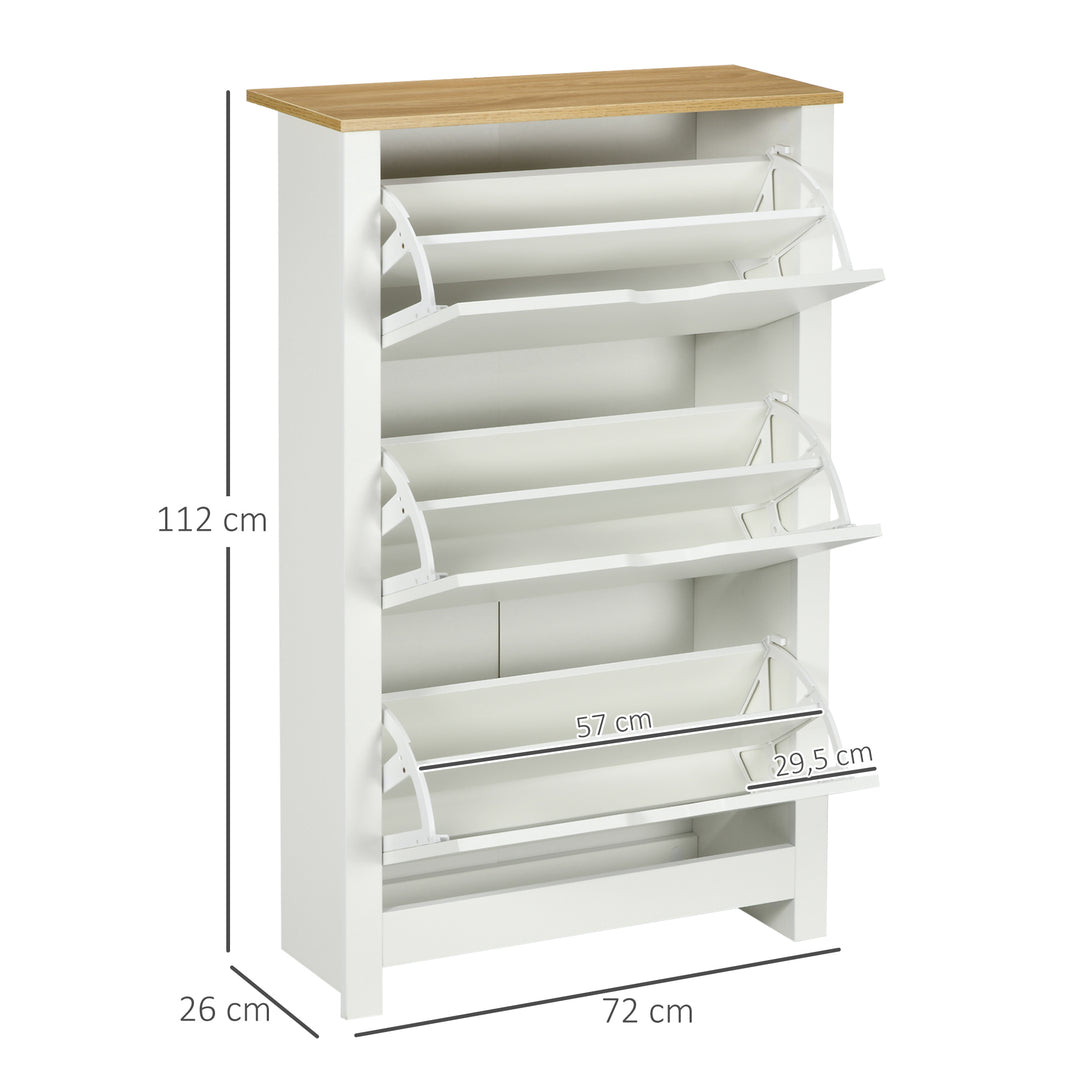 Skoskab med skoopbevaring, 3 rum, 18 par sko, 72 cm x 26 cm x 112 cm, hvid + brun