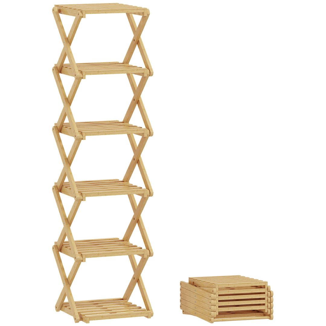 Sammenklappelig skohylde med 6 hylder lavet af bambus, til op til 9 par sko, 30 x 29 x 108 cm, natur
