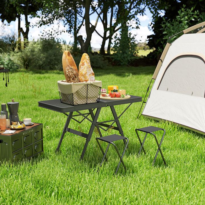 Campingbord højdejusterbart klapbord med metalgitter, foldbart lavet af aluminium