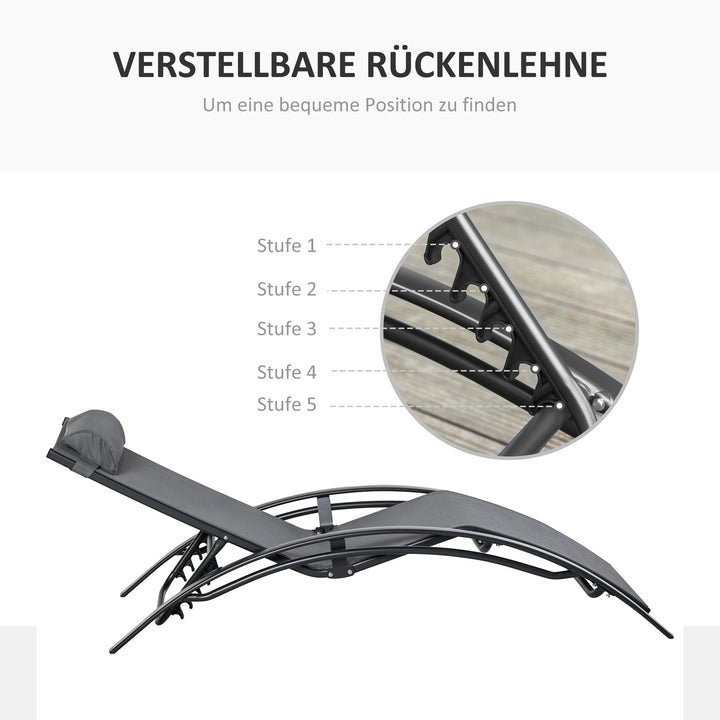 Havestol, solseng, justerbar ryglæn, aluminium, grå
