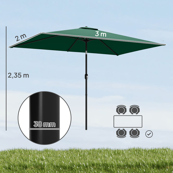 Parasol 300 x 200 cm, vipbar balkonparasol med håndsving og beskyttelsesovertræk, grøn