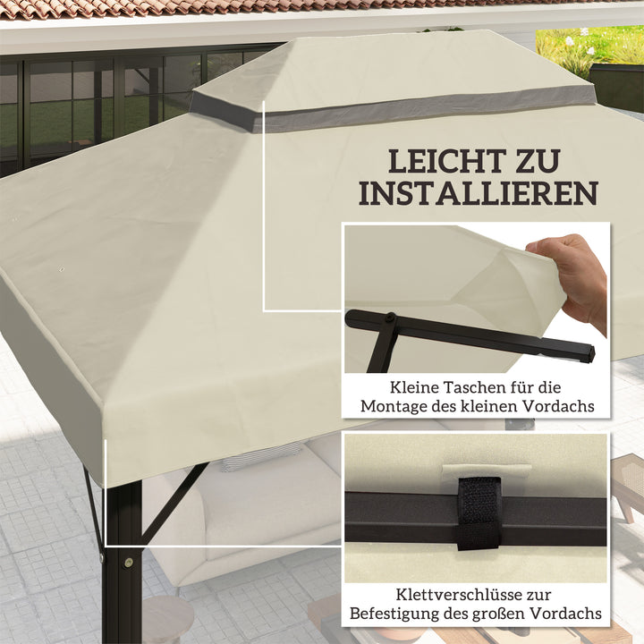 Pavillon-udskiftningstag, 3 x 4 m, udskiftningspresenning med drænhuller, polyester, solbeskyttelse, UPF30+, cremehvid