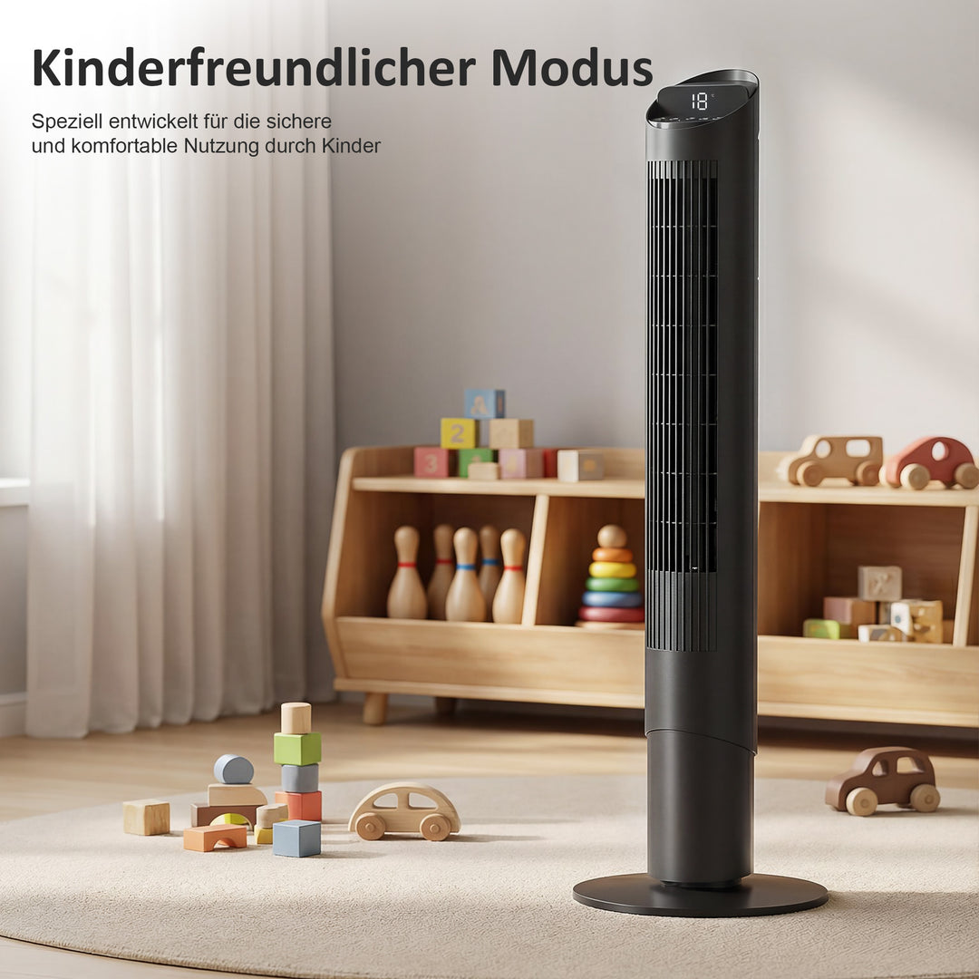 116 cm tårnventilator, standerventilator med fjernbetjening, WiFi-app-styring, 65° oscillation, 6 hastigheder, 4 tilstande