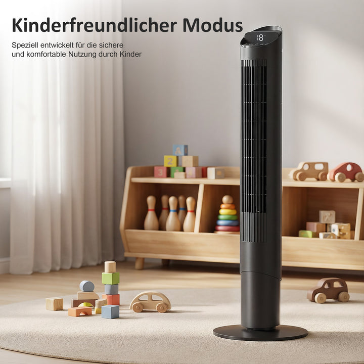 116 cm tårnventilator, standerventilator med fjernbetjening, WiFi-app-styring, 65° oscillation, 6 hastigheder, 4 tilstande