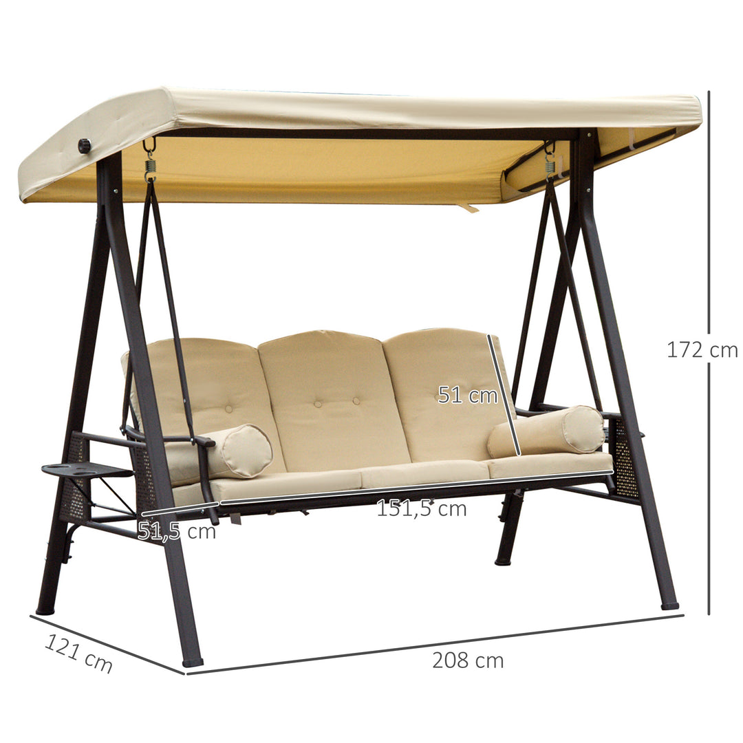 3-personers Hollywood gyngestol med solsejl, beige og brun, 121 x 208 x 172 cm