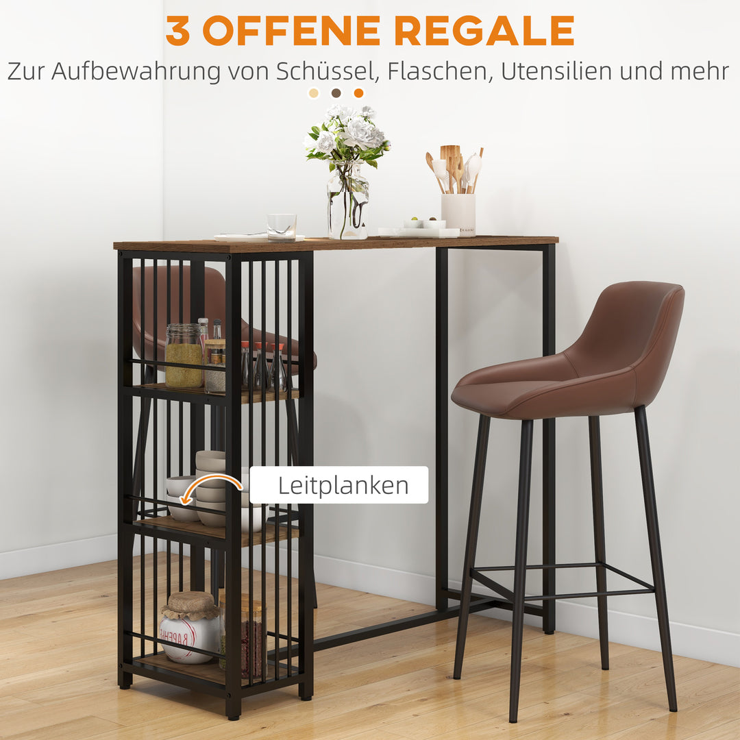 Barbord, ståbord, køkkenbord, industrielt design, 3 hylder, 120 x 40 x 105 cm; Sort + Brun