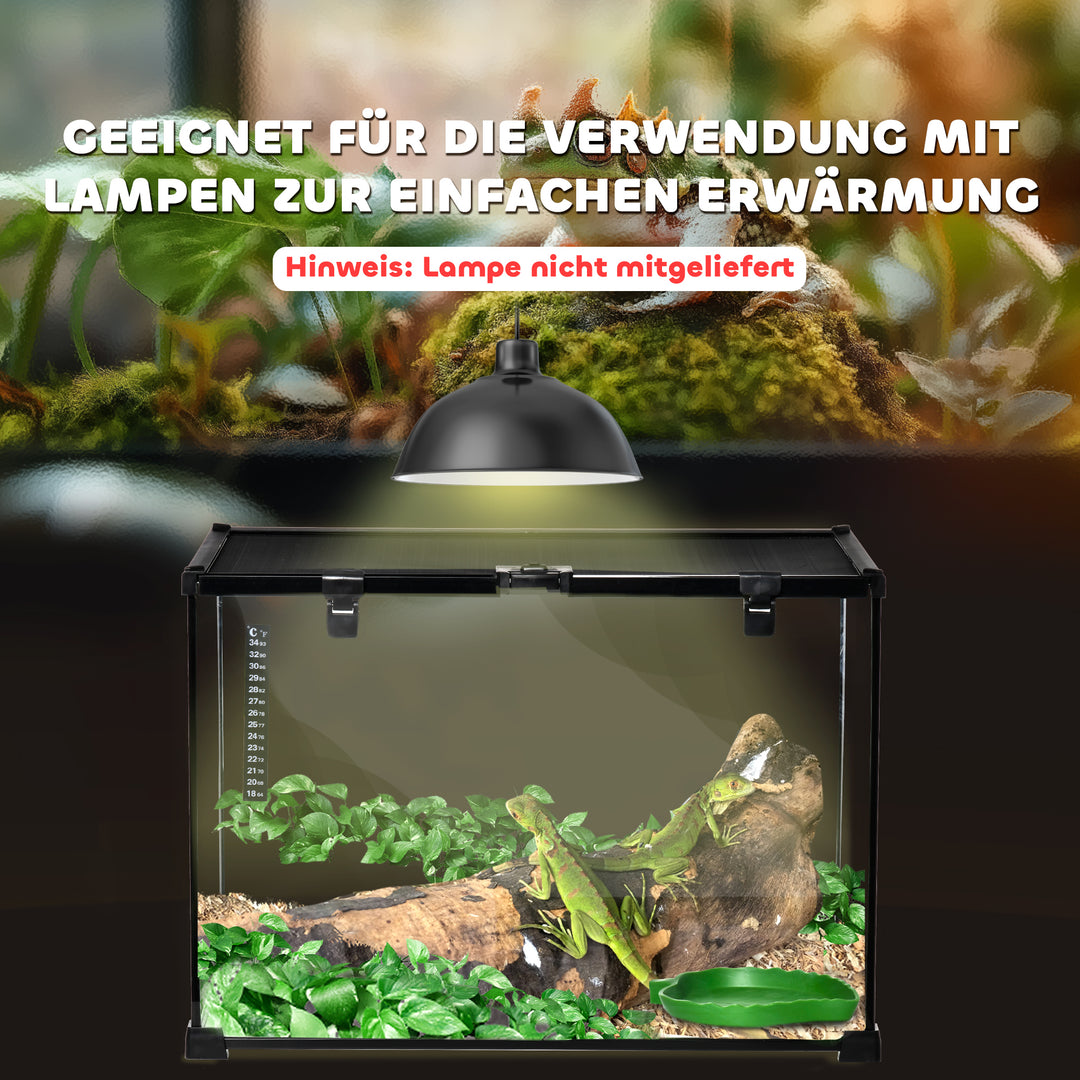 Terrarium til krybdyr, foderkasse til krybdyr, glasterrarium, padder, spindlere med termometer, krybdyravlskasse, metal, sort 50 x 30 x 35 cm