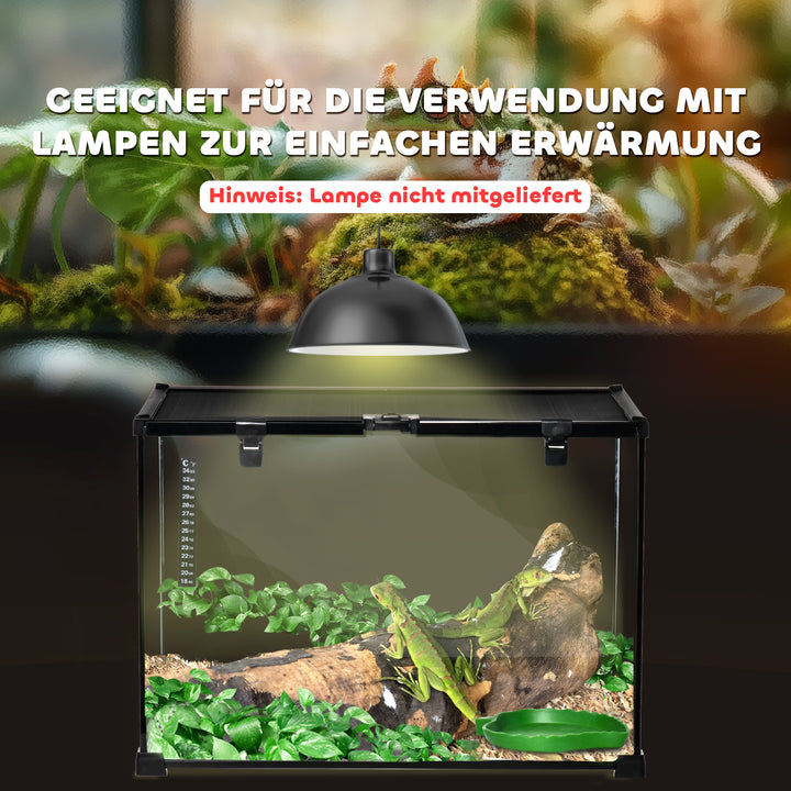 Terrarium til krybdyr, foderkasse til krybdyr, glasterrarium, padder, spindlere med termometer, krybdyravlskasse, metal, sort 50 x 30 x 35 cm