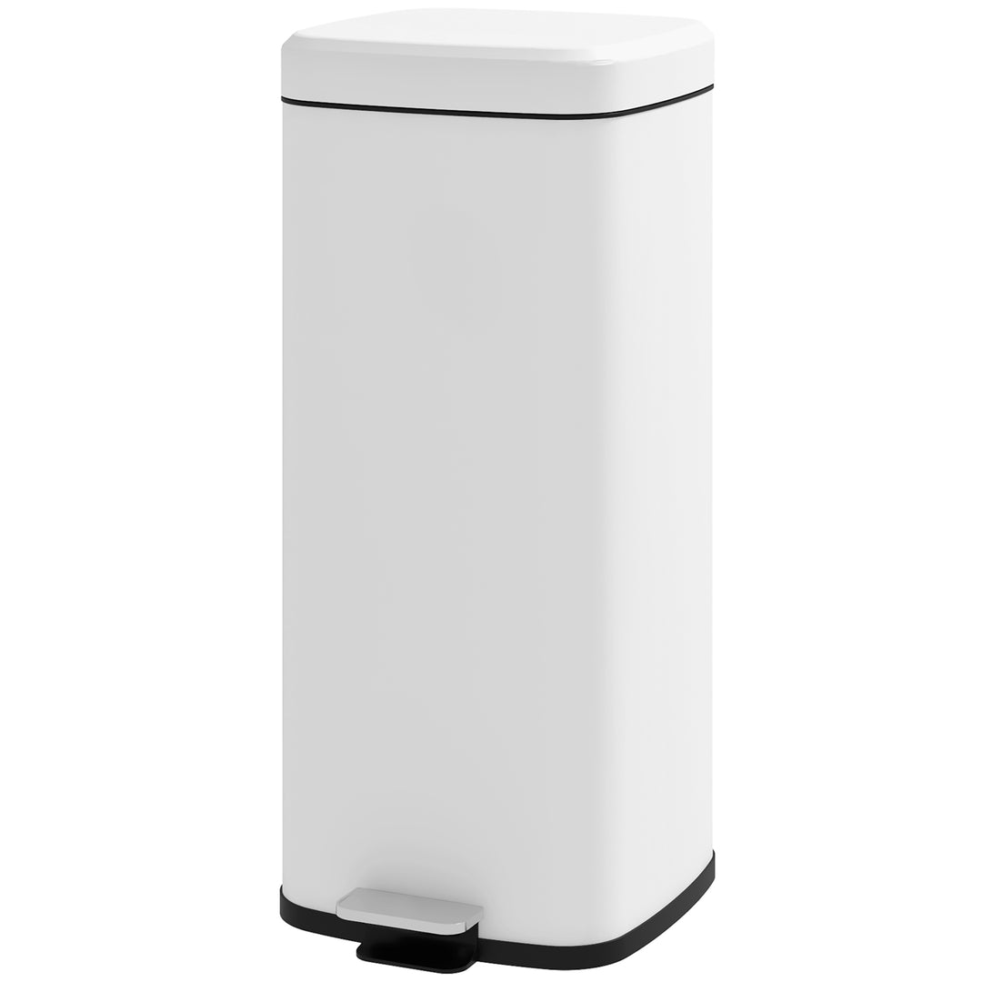 30L affaldsbeholder, soft-close låg, fingeraftrykssikker, fodpedal, metal/plast, 28x35x63,5 cm, hvid