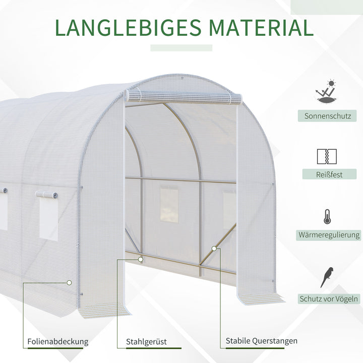 Drivhus 350x200x200cm, polytunneldrivhus, tomathus med dør, vindue, galvaniseret stålpolytunnel, plantetunnel, drivhus inklusive jordankre og reb, havetunnel, hvid