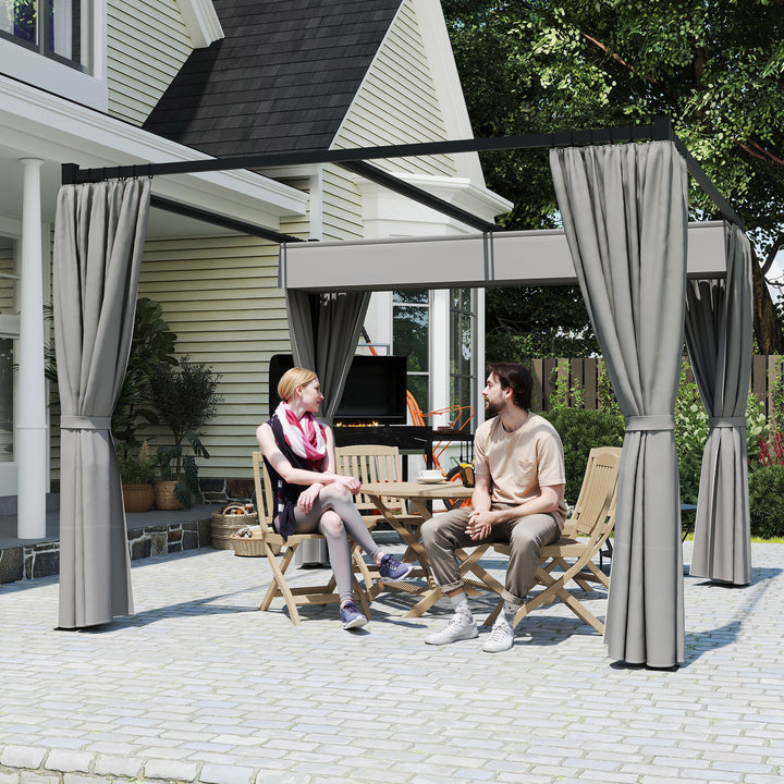 Pergola 3 x 3 m fritstående terrasseoverdækning med skydetag, 4 sidevægge UV-resistent lysegrå