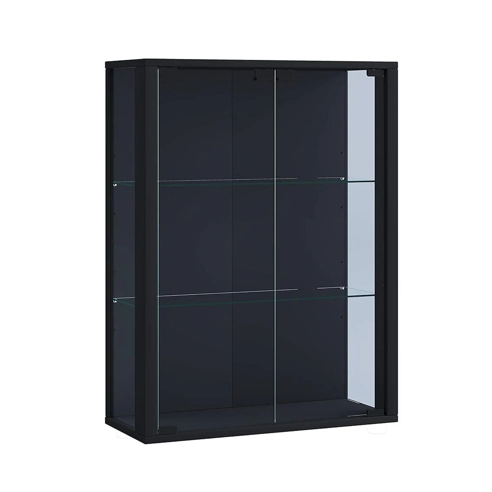 Vægvitrineskab sort – 80x60x25 cm – ESG-sikkerhedsglas med 2 hylder