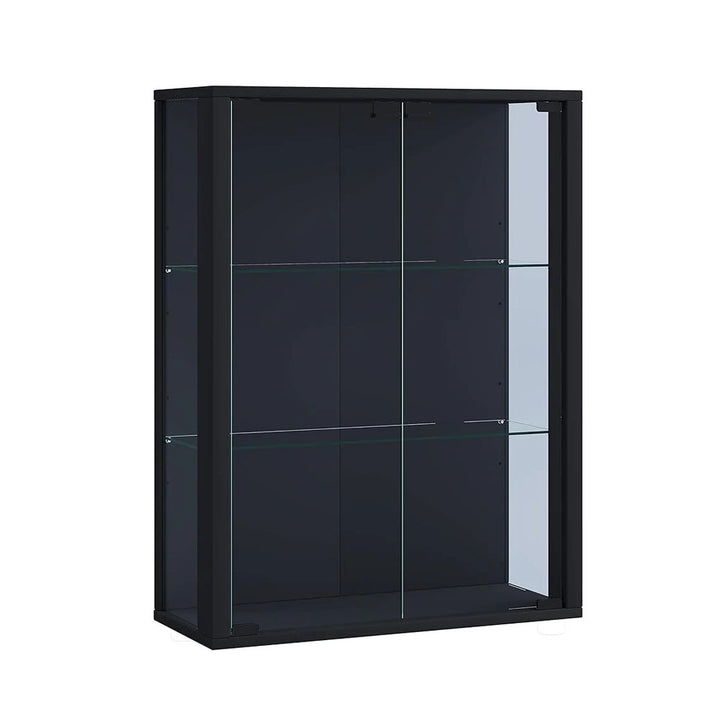 Vægvitrineskab sort – 80x60x25 cm – ESG-sikkerhedsglas med 2 hylder