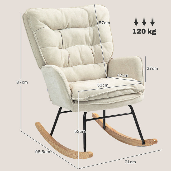 Gyngestol, bredt sæde, høj ryg, bøgetræsstel, op til 120 kg, beige