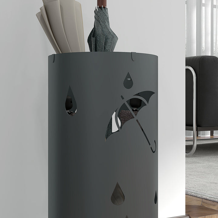 Paraplystativ, stål, søjleformet, aftageligt bundrum, ø17 x 41h cm, grå