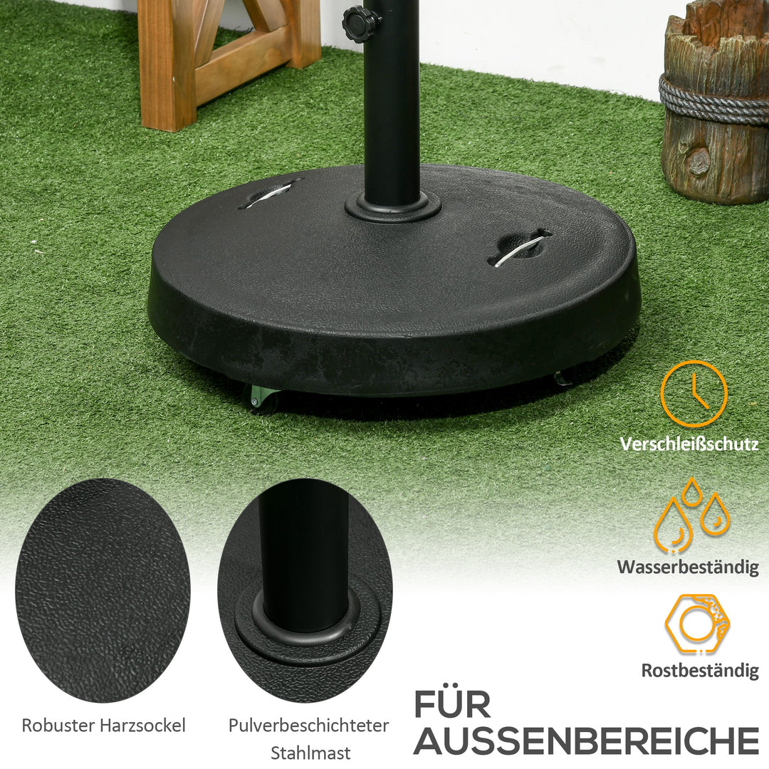 Parasolstativ, parasolfod, parasolholder, vejrbestandig, med hjul, Ø53 x 41H cm, sort