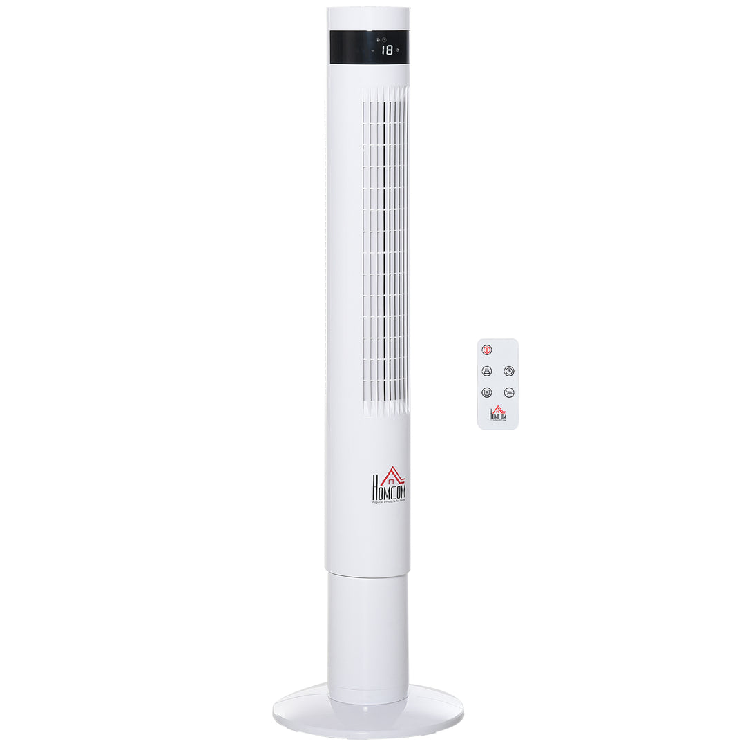 Tårnventilator, piedestalventilator med 3 hastighedsindstillinger, fjernbetjening, 50W ventilator med 12-timers timer, LCD-display, 85° oscillation, til soveværelser, hvid