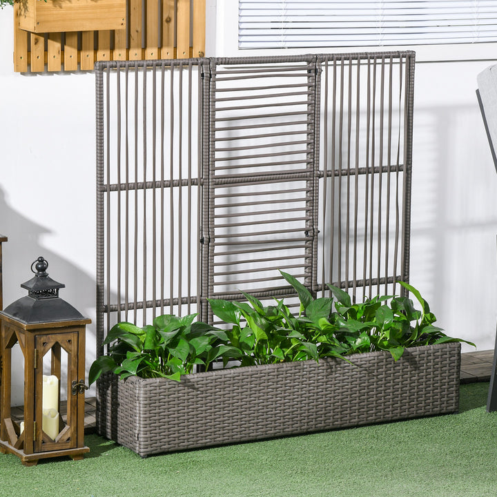 Blomsterkasse med espalier, vejrbestandig, polyrattan, 103 x 29 x 103 cm, grå