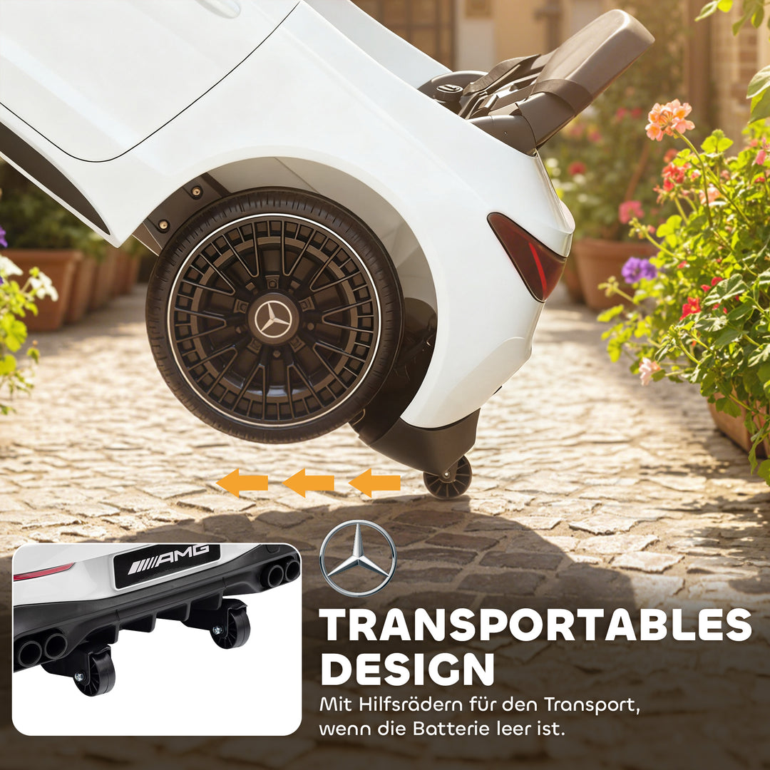 Børne elbil, Mercedes design, 12V motor, fjernbetjening, LED-lys, musik, til børn i alderen 3-6 år, hvid