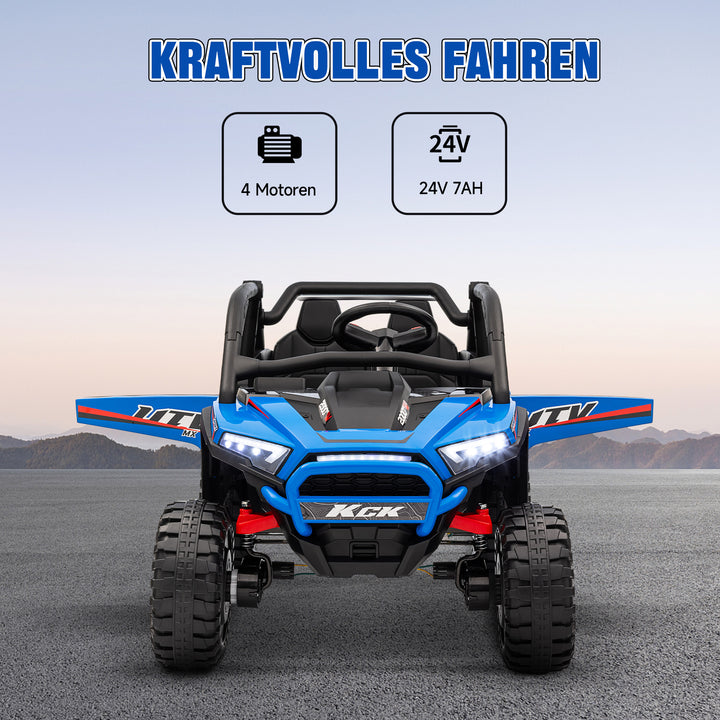 Elektrisk børne-UTV, 5-7 km/t, 2-personers, fjernbetjening, musik, lys, 1 times køretid, blå