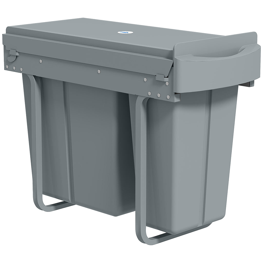 Udtrækkelig affaldsbeholder, køkkenaffaldsbeholder med 2 aftagelige spande, håndtag, 30 liter (20 L+10 L), metal, grå