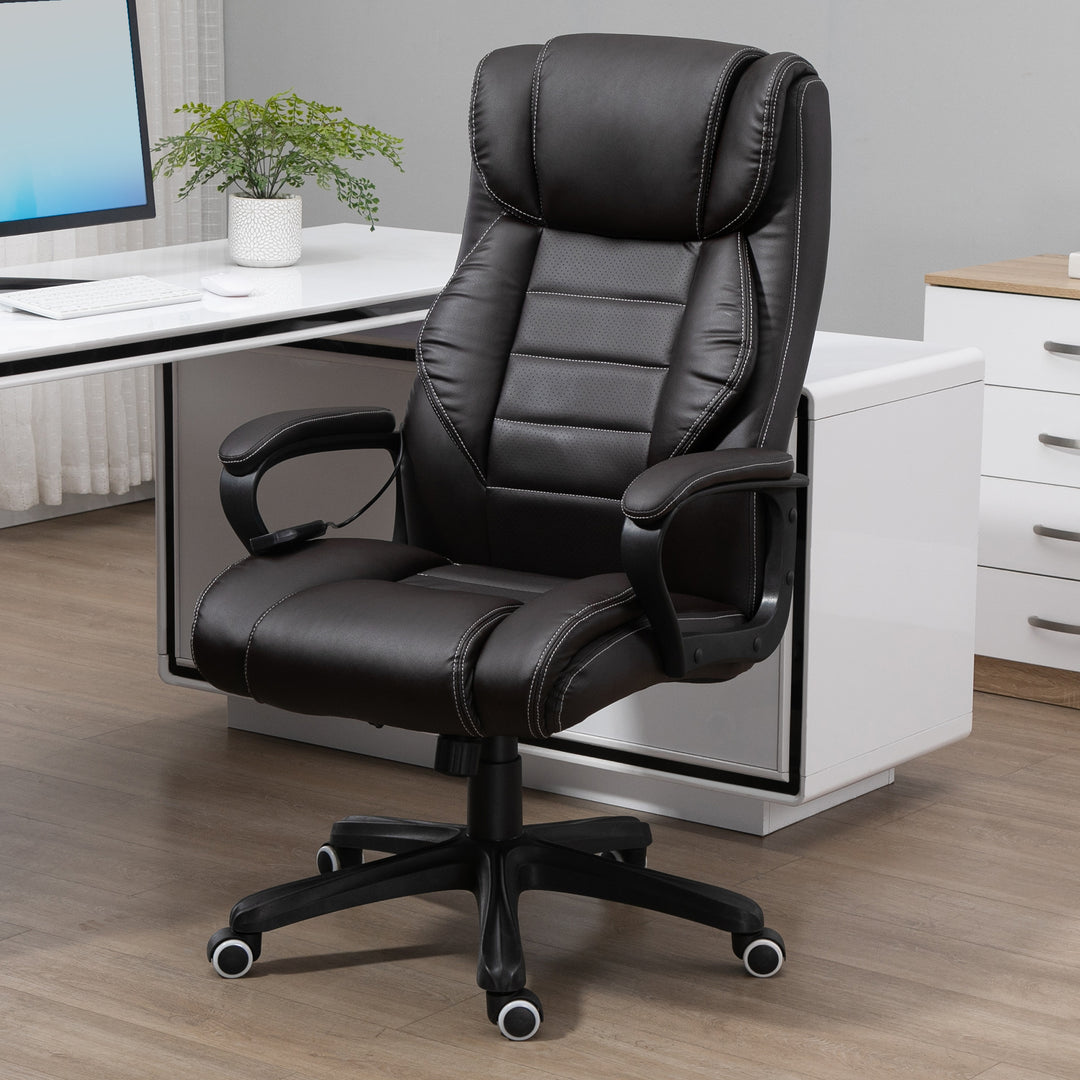 Kontorstol med massagefunktion, højdejusterbar lederstol, ergonomisk drejestol, 6 vibrationspunkter, brun