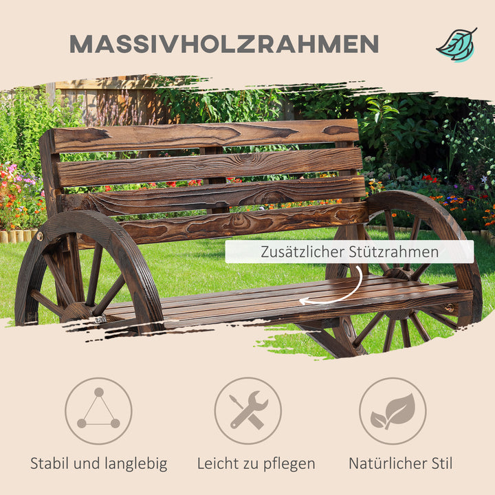 Havebænk, vognhjulsdesign, til 2 personer, naturtræ, mørkebrun, 105,5 x 56 x 79 cm